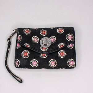 Vera Bradley Quilted Fabric Wristlet Wallet Black Pink Red